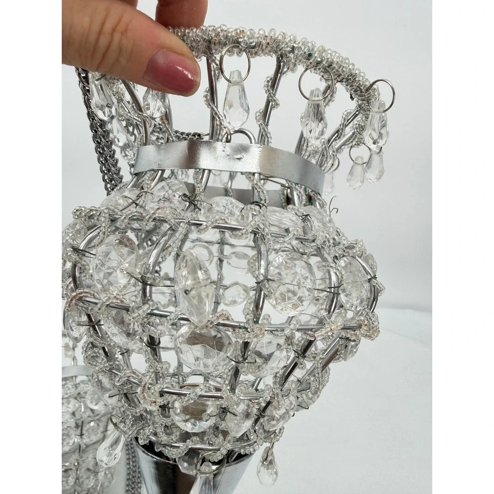 Hanging Crystal Votive Candle Holder Metal Beaded Chandelier Style PAIR-READ**